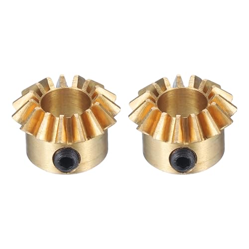 uxcell 2pcs Bevel Gear 0.8 Module 1:1 Reduction Rate 15T 6mm Hole Dia Bevel Pinion Gear Brass, 45 Degree Steering Gear for Hardware Mechanical Rotation, Yellow