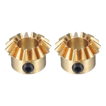 uxcell 2pcs Bevel Gear 0.8 Module 1:1 Reduction Rate 15T 6mm Hole Dia Bevel Pinion Gear Brass, 45 Degree Steering Gear for Hardware Mechanical Rotation, Yellow