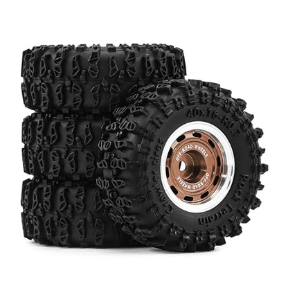 0.7 Inch RC Crawler Tires and Wheels Set 40×16mm for 1/30 Scale Axial SCX30 (Bronze) - color: Bronze