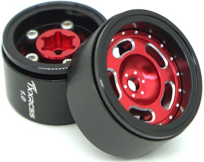 RC 1.0 Beadlock Wheels Offsets -2 Aluminum Rims for AX24 1/18 TRX4M All 1/24 Scale SCX24 Deadbolt RC Crawler Car Wheels Upgrades 4Pc (Red & Black) - color: Red & Black