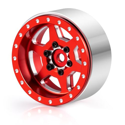 1.3inch Aluminium Beadlock Wheel Hub Rims for Axial SCX24 TRX4M 1/18 1/24 RC Crawler Car Upgrade Parts (Red) - color: Red
