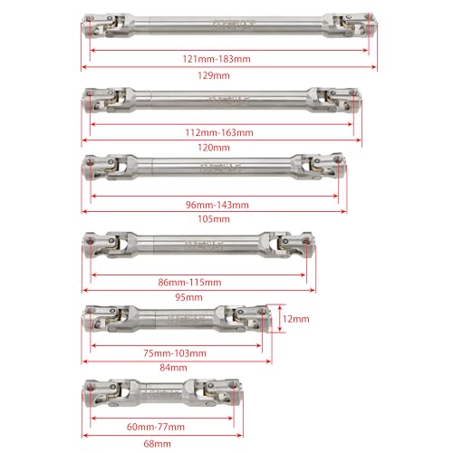 MEUS RACING Universal Driveshaft for SCX10 SCX10 II Wraith TRX4 1/10 RC Crawler Upgrades Parts, 121-183mm - size: 121-183mm