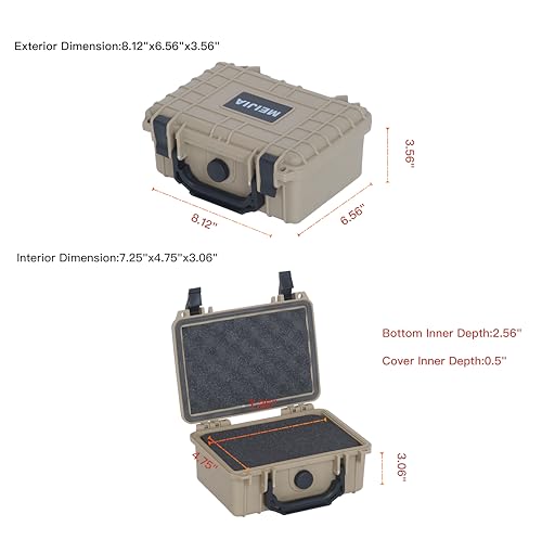 MEIJIA IP67 waterproof hard compact case,Customizable Fit Foam,8.12”x6.56”x 3.56”,Fit Use of Drones, Cameras,Equipments,lens (Desert Tan) - color: Desert Tan, size: 8.12 x 6.56 x 3.56 inches