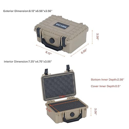 MEIJIA IP67 waterproof hard compact case,Customizable Fit Foam,8.12”x6.56”x 3.56”,Fit Use of Drones, Cameras,Equipments,lens (Desert Tan) - color: Desert Tan, size: 8.12 x 6.56 x 3.56 inches