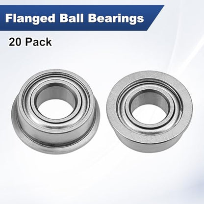 M METERXITY 20-Pack MF105ZZ Flanged Ball Bearing, 5 x 10 x 4mm Double Metal Shielded Chrome Steel (GCr15) Flange Rip Bearings for Wheelbarrow/Printer/Fax Machines/Power Tools - size: 5mm x 10mm x 4mm