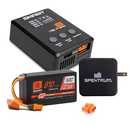 Spektrum Accessories Smart G2 Powerstage Bundle: 810mAh 2S 50C LiPo Battery (IC2), S100 Charger, 65W Power Block, Adapter, SPMXPSS210
