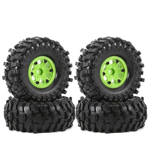 1.9 Rock Crawler Mud Tires and Plastic Wheels Rims OD 118mm 1/10 rc Rubber Grappler hubs Tyres with Foam for 1:10 Crawler Car Tamiya CC01 Traxxas TRX4 Axial SCX10 II RC4WD Gen8 4PCS (Green) - color: Green