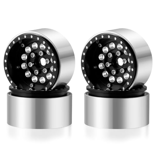 RCLIONS 4PCS Aluminum 1.9" Beadlock Wheels Deep Dish Rims | Upgrades for Axial SCX10 I II III TRX4 GEN7 GEN8 1/10 RC Crawler Truck Car - color: Black