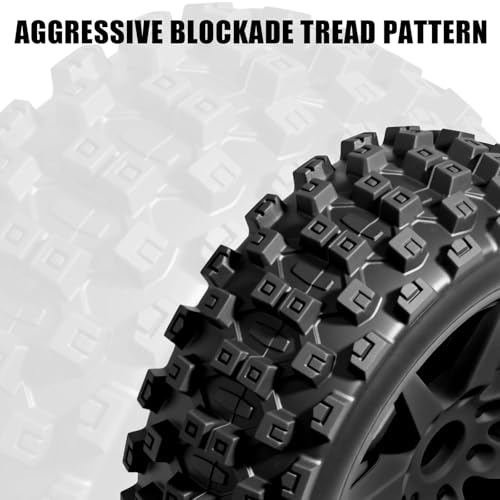 1/8 Scale RC Off-Road Buggy Tires & Wheels with 17mm Hex Foam Inserts Included, Compatible with ARRMA Typhon, LOSI, KYOSHO & More (Set of 4) - color: Black