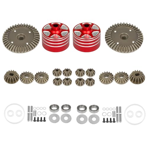 Metal Differential Case and Gear Set Universal for Both Front and Back for Tamiya XV-02/TT-02/MB-01/XM-01/BT-01 1/10 RC Car Upgrade Parts Accessories (2 Sets of Gears +red casing) - color: 2 sets of gears +red casing