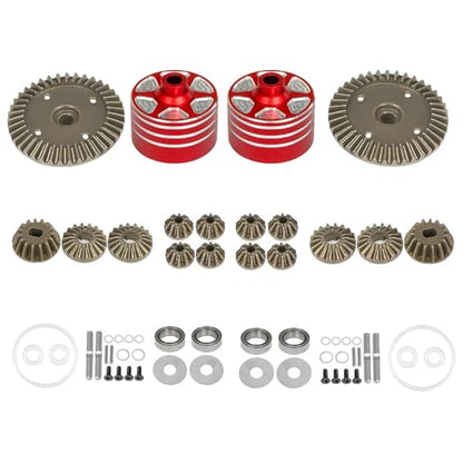 Metal Differential Case and Gear Set Universal for Both Front and Back for Tamiya XV-02/TT-02/MB-01/XM-01/BT-01 1/10 RC Car Upgrade Parts Accessories (2 Sets of Gears +red casing) - color: 2 sets of gears +red casing