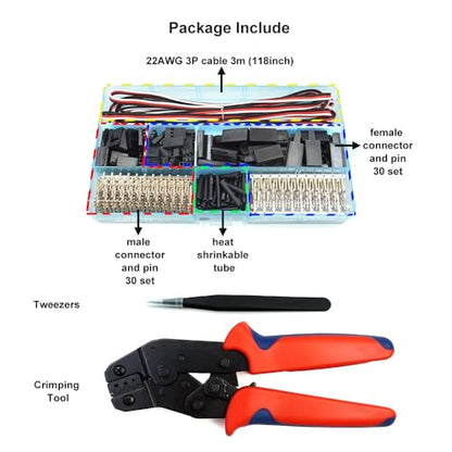 30 Sets Servo Connector Male Female Plug Crimp Pin and Cable Kit Compatible with Futaba JR Hitec Spektrum RC Connectors (with Crimping Tool)