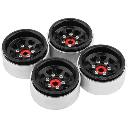 1.0 Beadlock Wheel -3.78mm Offset Wheel Rims for 1/18 1/24 RC Crawler Car Axial AX24 SCX24 FMS FCX24 TRX4M Upgrades (Black) - color: Black
