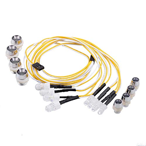 8Leds LED Light Headlights Taillight Kit Accessories Lights Compatible with traxxas HSP RC4WD Tamiya Redcat Axial SCX10 RC Car Crawler Truck(White,Red,Orange LEDs)