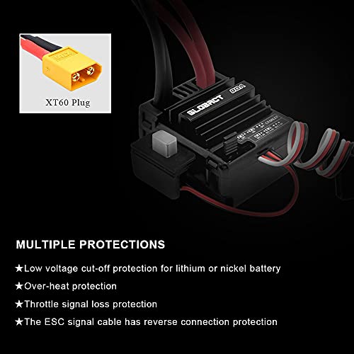 GLOBACT 21T 550 Brushed Motor and 80A ESC for 1/10 RC Crawler (XT60 Plug) | BEC 5A 7.4V/6.4V - size: XT60 Plug