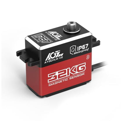 AGFRC 32KG IP67-Waterproof RC-Servo High-Torque - Full Metal Gear Coreless Steering Servo for 1/10 RC Car Boat Crawler, Control Angle 180° (A73CHLW V2) - style: A73CHLW V2