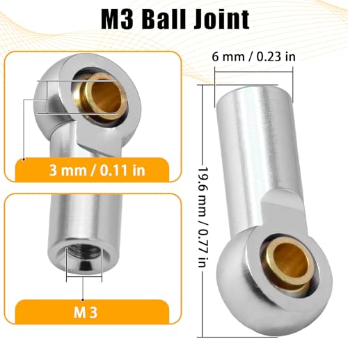 10PCS Aluminum M3 Tie Rod End Ball Joint Link Ball Head Holder 3mm RC Car Upgrade Parts, Compatible with Tamiya HSP Traxxas TRX4 Axial SCX10 D90 1/10 RC Car Truck Buggy Crawler, Silver - color: Silver