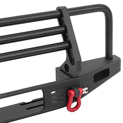 Metal Front Bumper with 2LED Round Light Fit for SCX10 90046 1/10 RC Car Accessory Adjustable Height Strong Metal Bumper for RC Crawler Track Black