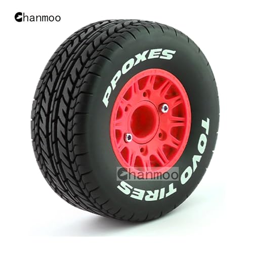 1/10 RC Short Course Truck Tires And Wheels With 12mm 14mm 17mm Hex 113mm 1/8 Rubber Tyres For 1/8 or 1/10 Scale On Road Car HSP Sonic 94102 GT PTG-2 Tamiya TT02 RC Racing Car 4PCS (Red A) - color: Red A