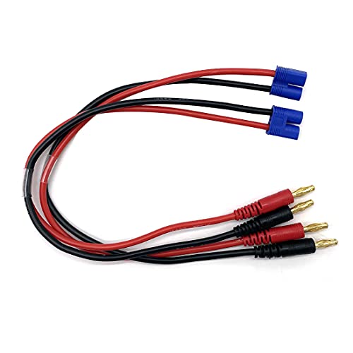 FLY RC 2Pack EC3 Connector Male to 4mm Banana Bullet Plug 14AWG Silicone Battery RC Balance Charge Cable Lead Adapter - style: 2 Pcs EC3 charge cable