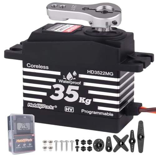 HobbyPark Waterproof RC Servo High Torque Coreless Motor Metal Gear Digital Servo for 1/8 1/10 RC Crawler SCX10 TRX4 RC Truck Short Course RC Car Buggy RC Basher Bashing (35kg Torque)