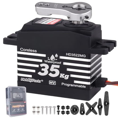 HobbyPark Waterproof RC Servo High Torque Coreless Motor Metal Gear Digital Servo for 1/8 1/10 RC Crawler SCX10 TRX4 RC Truck Short Course RC Car Buggy RC Basher Bashing (35kg Torque)