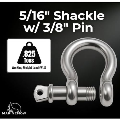 316 Stainless Steel Bow Shackle with Oversized Screw Pin, Marine-Grade Hardware for Anchor Lines, Towing, Dinghies, Canoes, Trailers, Utility Tie-Downs & Off-Road Recovery - size: 5/16" with 3/8" Pin .825T WLL, style: 50-pack