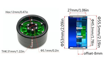 RC 1.9 Inch Beadlock Wheels Negative Offsets 8mm Rims Hex 12mm Aluminum Wheel for TRX4 TRX6 SCX10 Gen8 1/10 RC Crawler Remote Control Car Upgrades Accessories 4PCS (Green Black) - color: Green Black