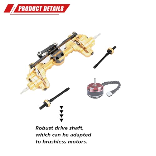 RCAWD Fourth Version Brass SCX24 Front Portal Axles, Wide Axle, Highly Rigid Driveshaft, Thickened Screws for Axial 1/24 SCX24 & AX24 Series Upgrades Parts Gold - color: Front Gold