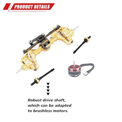 RCAWD Fourth Version Brass SCX24 Front Portal Axles, Wide Axle, Highly Rigid Driveshaft, Thickened Screws for Axial 1/24 SCX24 & AX24 Series Upgrades Parts Gold - color: Front Gold