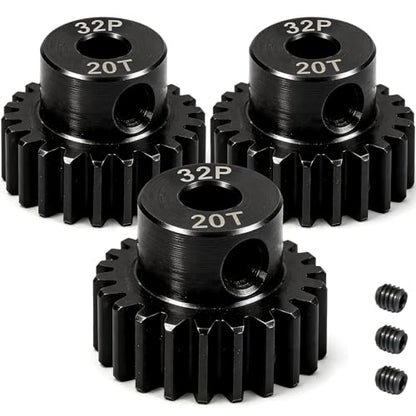 32P 20T RC Car Gear Set | 45# Steel Black Oxide | 5mm Bore +0.03mm | Precision Engineered Motor Pinion Gear Compatible with Traxxas/ARRMA/HPI/Kyosho (3-Pack with M4 Set Screws) - style: 3Pcs 20T