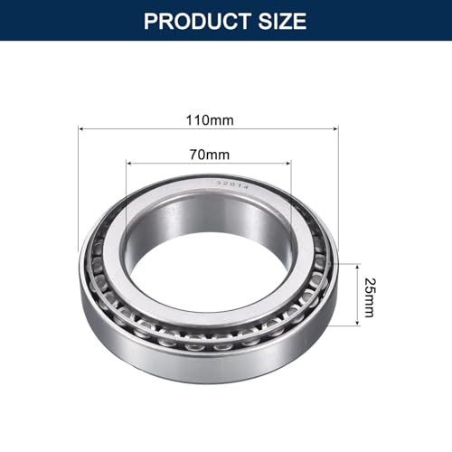 2 Pack 32014 Tapered Roller Bearing Cone and Cup Set | 70mm Bore 110mm OD 25mm Cup Width, Chrome Steel Taper Bearings Set, ABEC-3 - size: 32014