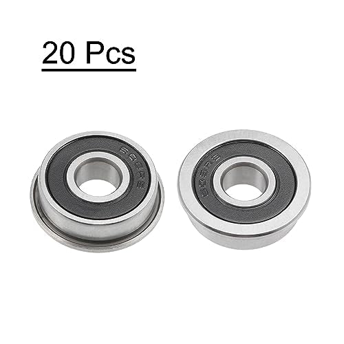 uxcell F608-2RS Flanged Ball Bearing 8x22x7mm Double Sealed Chrome Steel Flange Bearings, 20pcs - size: 8x22x7mm