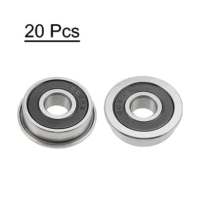 uxcell F608-2RS Flanged Ball Bearing 8x22x7mm Double Sealed Chrome Steel Flange Bearings, 20pcs - size: 8x22x7mm