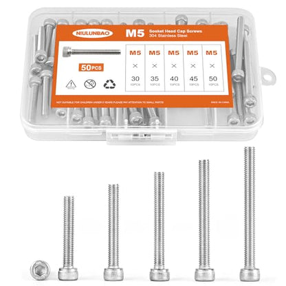 M5 x 30mm 35mm 40mm 45mm 50mm Hex Socket Head Cap Screws Bolts 304 Stainless Steel Allen Hex Drive Metric Machine, Fully Threaded, Assortment Kit 50PCS - size: M5 x 30/35/40/45/50mm (50PCS)