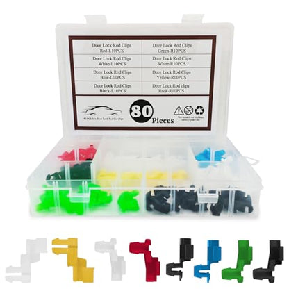 80PCS Car Door Lock Rod Clips Assortment Kit, Door Handle Rod End Clip Retainer, Tailgate Handle and Hood Latch Rod Clip Replacement for Left and Right Doors Compatible with Most Cars Trucks SUVs