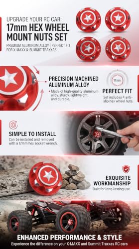 17mm Hex Wheel Nut, Aluminum Alloy Lightweight Durable RC Car Wheel Nut Set of 4 for RC Enthusiasts Hobbyists Racing Off-Road Vehicles