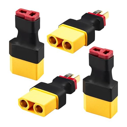 XT90 to T Plug Adapter, 4PCS Industrial-Grade Connector (2 XT90 Male to T Female & 2 XT90 Female to T Male) for High Current 6S+ LiPo Battery, FPV Drone, RC Car, ESC (150A) -40°F to 257°F