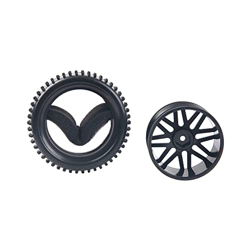 16-Spoke OD 86mm/3.38'' 16-Spoke 12mm Hex Hub Wheel Rims & Rubber Tires Compatible with Redcat Tornado HPI HSP Kyosho Losi 1/10 Scale Off Road Buggy (Black) - color: Black