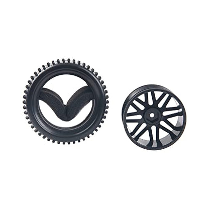 16-Spoke OD 86mm/3.38'' 16-Spoke 12mm Hex Hub Wheel Rims & Rubber Tires Compatible with Redcat Tornado HPI HSP Kyosho Losi 1/10 Scale Off Road Buggy (Black) - color: Black