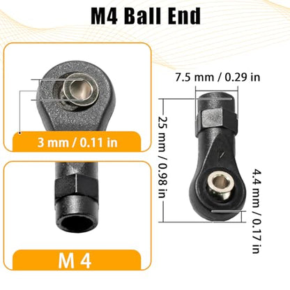 10PCS M4 Nylon Tie Rod End Ball Joint Linkage Ball Head Holder LH/RH Thread Set Compatible with Axial SCX10 Traxxas TRX-4 HSP D90 90046 90047 1/10 RC Truck Buggy Crawler Accessories (L25mm) - style: C