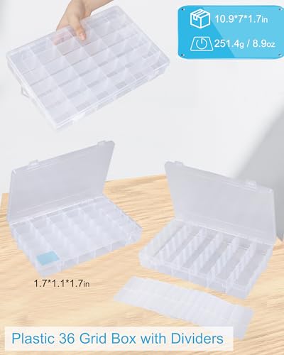 6 Pack 36 Grids Bead Organizer Tackle Box Organizers Plastic Organizer Box with Dividers Craft Storage Containers for Beads, Jewelry Clear Boxes Organizers
