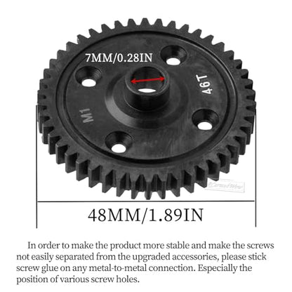 RC M1 46T Spur Gear Big Gear Upgrades Part for 1/8 Sledge 4WD #95076-4,Harden Steel 46T Main Gear Hops Up for Sledge Monster Truck