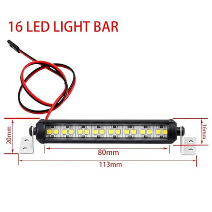 Aluminum RC Light Bar 16 LED 80mm Roof Light with CH3 Light Control Switch Kit for 1/10 1/18 TRX4M Defender RC Crawler Car - size: 80mm Roof Light Bar with CH3 Control