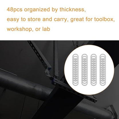 48 Pcs M9x13mm Steel Thin Washer Assortment for M9 Bolt Spacing Repair | 0.1 0.2 0.3 0.5mm Thickness, 12pcs Each Size, Stainless Flat Spacers, Mechanical Repair, Electronics Assembly - size: M9X13