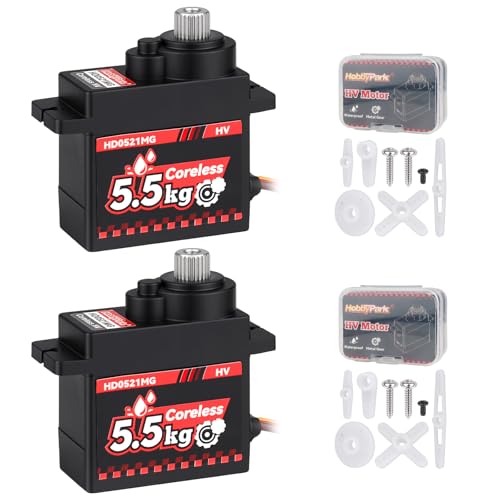 HobbyPark 2-Pack Waterproof 5.5kg High Torque Micro Servo Coreless Motor Metal Gear Arduino Servo RC Servo for 1/24 Crawler Cars Boats Robotics SCX24 Steering Servo 4.8-8.4V