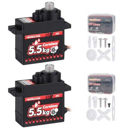 HobbyPark 2-Pack Waterproof 5.5kg High Torque Micro Servo Coreless Motor Metal Gear Arduino Servo RC Servo for 1/24 Crawler Cars Boats Robotics SCX24 Steering Servo 4.8-8.4V