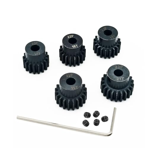 5-Pack Steel Metal 32P 5mm Pinion Motor Gear Sets 17T 18T 19T 20T 21T Compatible with HPI Kyosho Losi Axial Tamiya 1/8 1/10 RC Car Monster Truck Buggy (for 14 Years and Up) - size: 17T 18T 19T 20T 21T