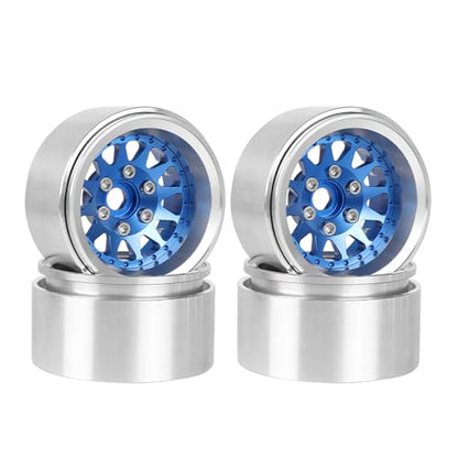 4PCS 1.9" Beadlock Wheel Rims Offset-10mm Aluminum Alloy Metal Wheel Hub for 1/10 RC Rock Crawler Car for Axial SCX10 TRX4 TRX6 D90 D110 Upgrade Accessories(12Holes-Blue) - color: 12holes-blue