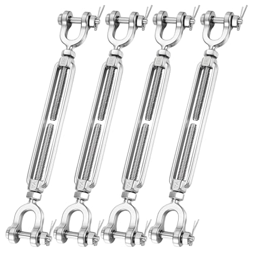 1/2"x9" Stainless Steel Turnbuckle Heavy Duty Cable Tensioner 4Pack | M12, Large, Jaw and Jaw, UNC Thread, with Locking Nut, for Cables Wire, Sun Shade, Zipline, Shade Sail Hardware, 3200lbs WLL - size: 4 PCS 1/2" Jaw and Jaw Turnbuckle